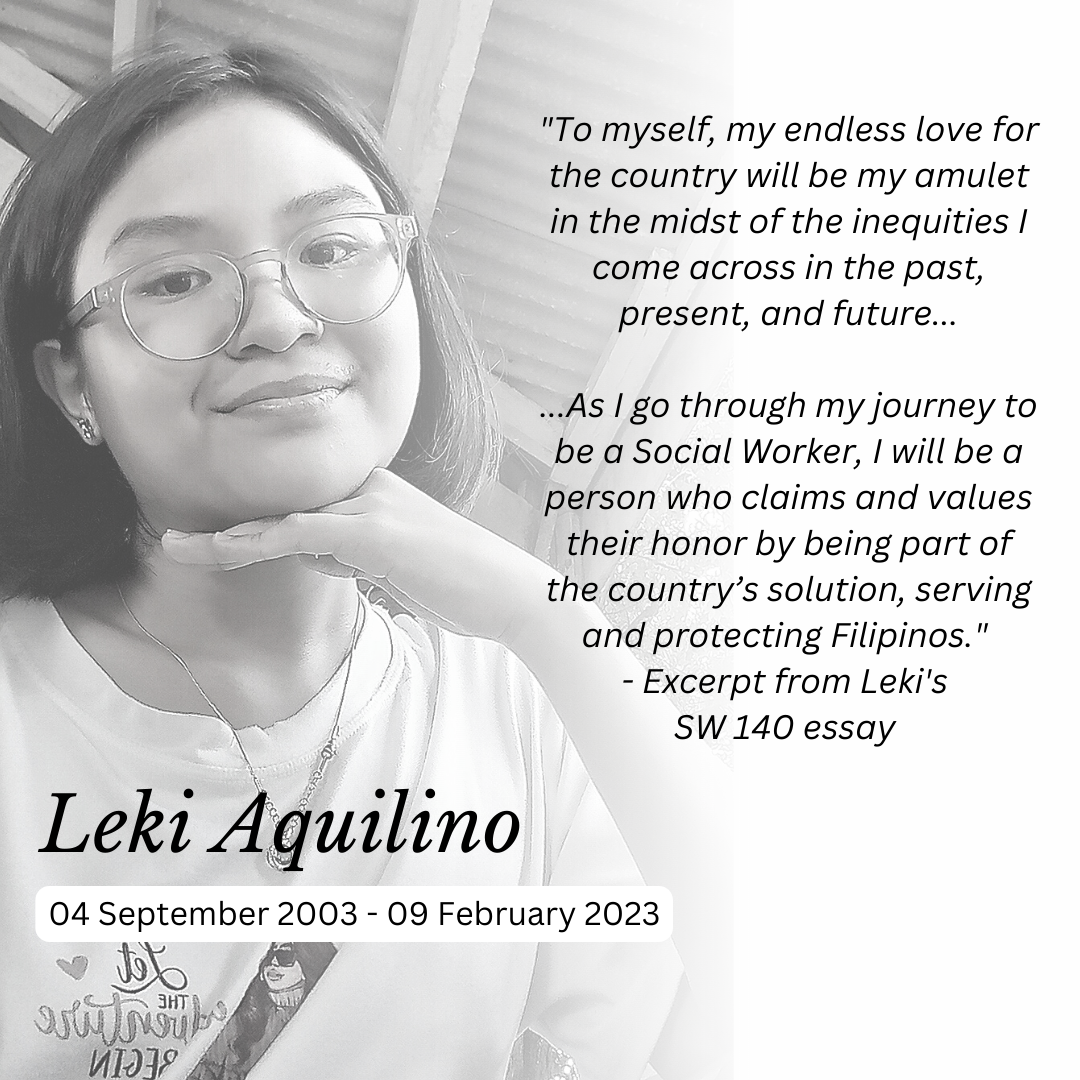 CSWCD Statement of Mourning on the Passing of LEKI AQUILINO, B.S. Social Work student