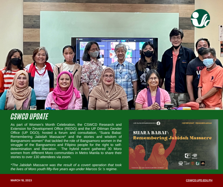 [CSWCD Update] REDO hosts forum on Bangsamoro Women and their struggle for self-determination