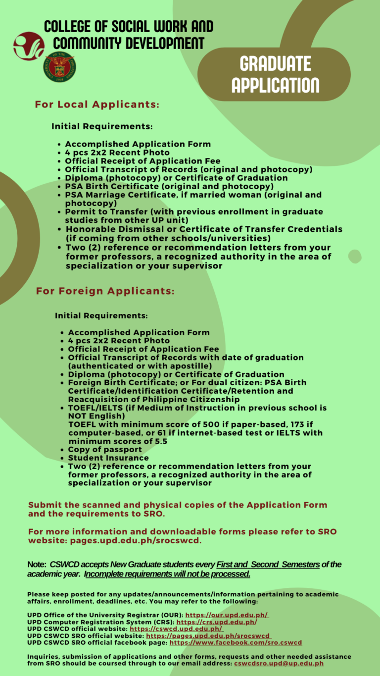 Admissions – UP Diliman College of Social Work and Community Development