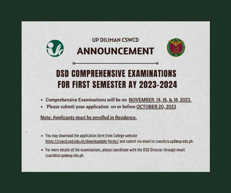 DSD Notice for Examination for Comprehensive Examination for First Semester AY 2023-2024