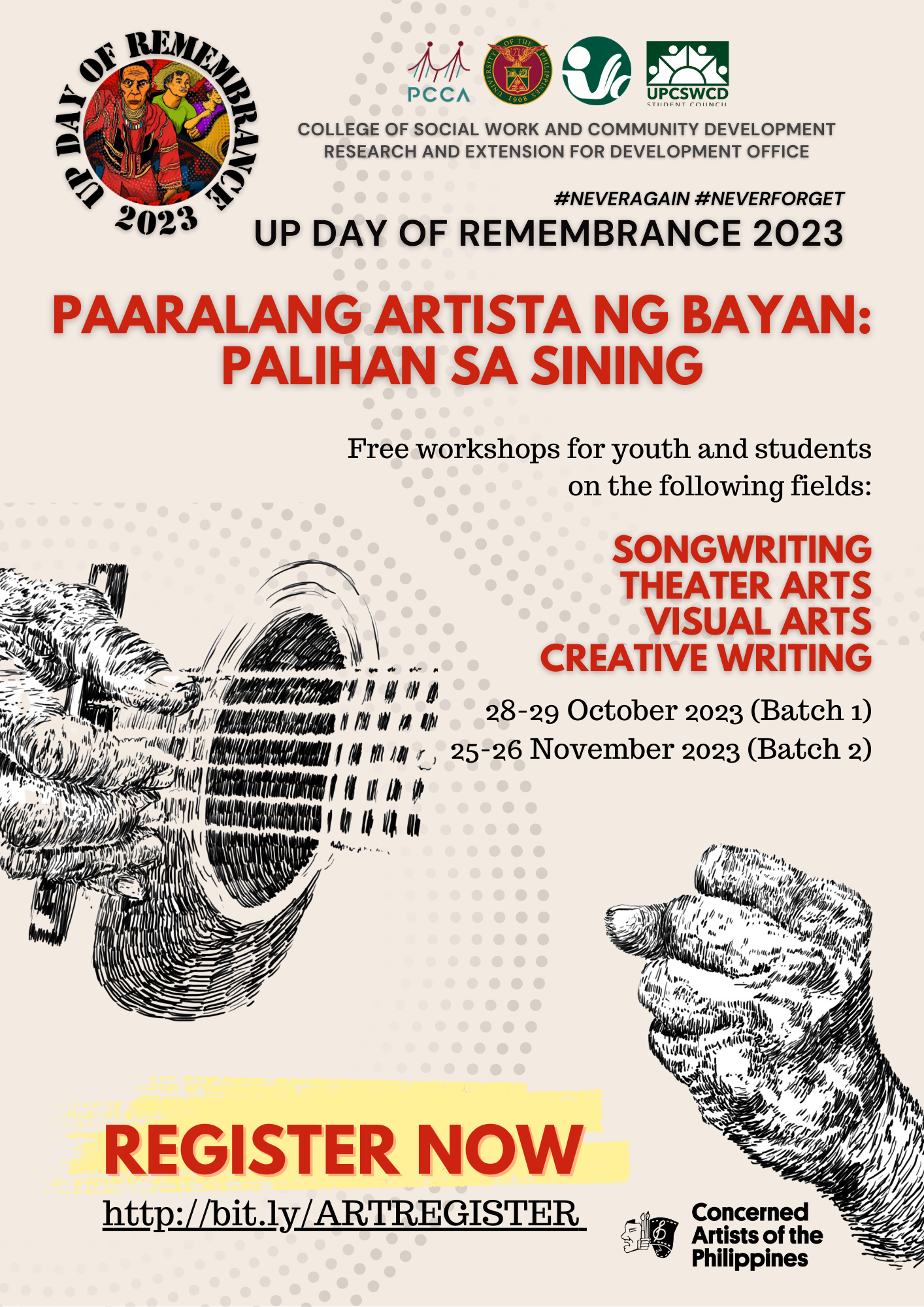 October to November 2023 Saturdays | CSWCD Day of Remembrance 2023 Palihan sa Sining