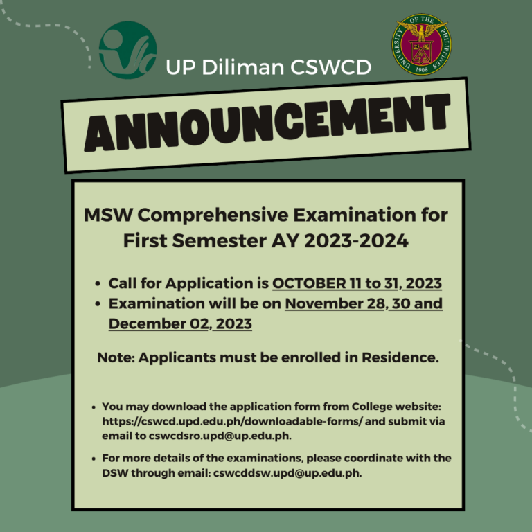 MSW Comprehensive Examination for First Semester AY 20232024 UP