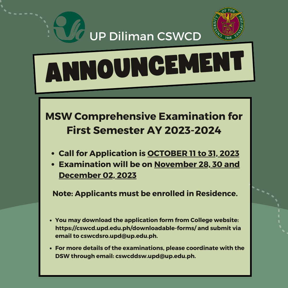 MSW Comprehensive Examination for First Semester AY 2023-2024