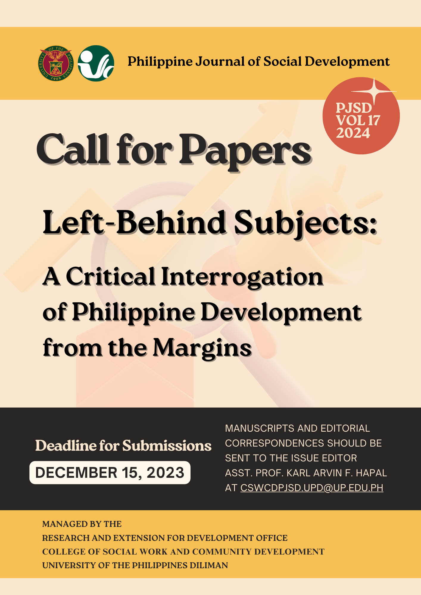 Call for Papers: Philippine Journal of Social Development 2024 Vol 17 Left-Behind Subjects: A Critical Interrogation of Philippine Development from the Margins