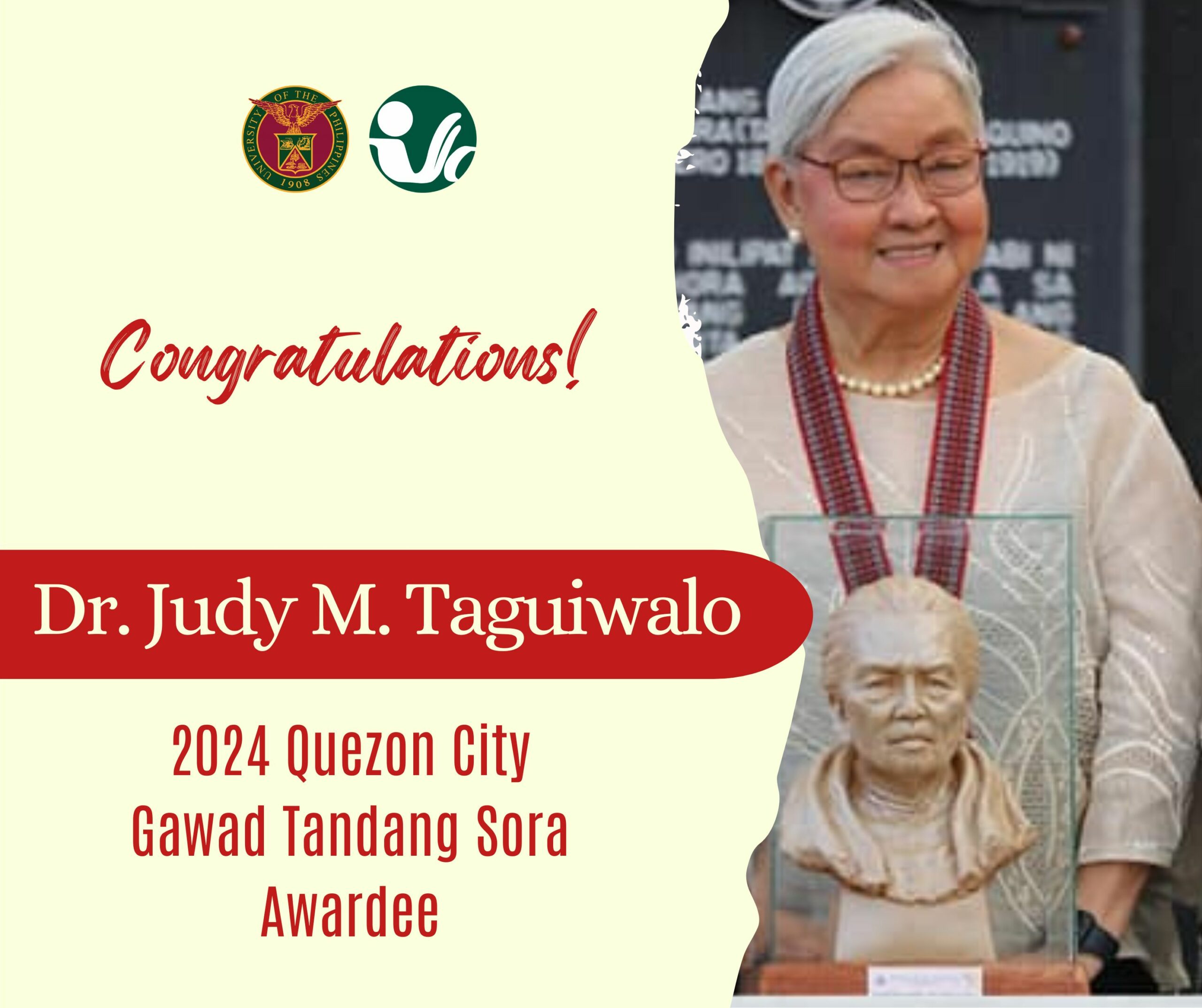 Pagbati kay Dr. Judy M. Taguiwalo sa Pagtanggap ng 2024 Quezon City Gawad Tandang Sora
