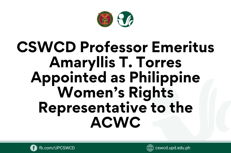 CSWCD Professor Emeritus Amaryllis Torres Appointed as Philippine Women’s Rights Representative to the ACWC